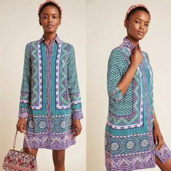 Anthropologie Dresses & Skirts - Anthropologie Maeve Casablanca Silk Shirt Dress 2